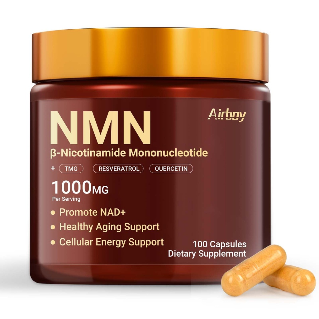 Airboy NMN Supplement 1000mg, 4-in-1 NAD+ Supplement with Nicotinamide Mononucleotide, Resveratrol, TMG, Quercetin, NMNH Alternative, Energy, Focus- 100 Count