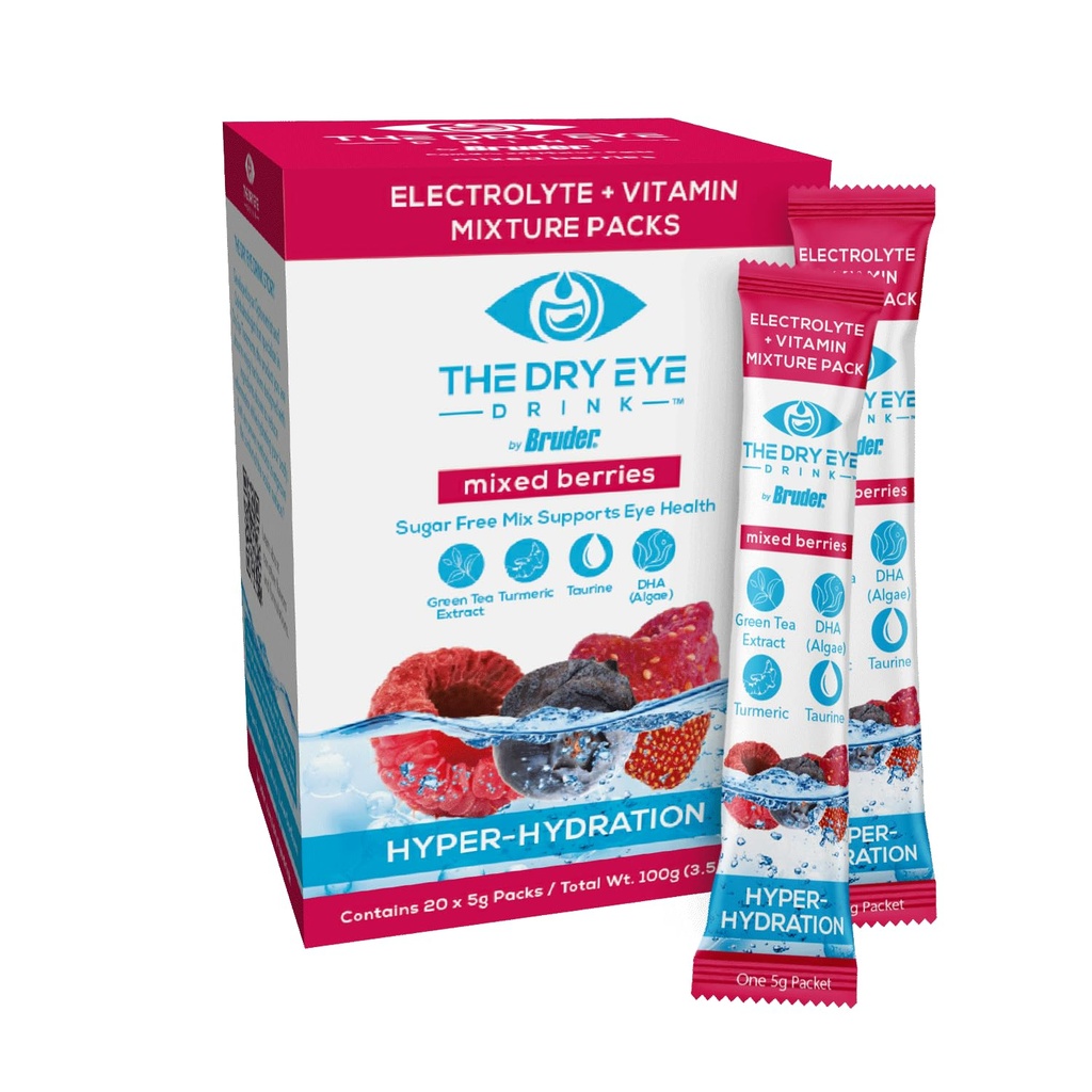 I Ultimate Hydration for Dry Eyes l Sugar-Free Ηλεκτρολυτές Powder Packets l Αναμειγνύονται με Βιταμίνες, Πράσινο Τσάι, Κουρκουμάς, Ταυρίνη, και DHA l 5g x 20 Packets (Mixed Berry)