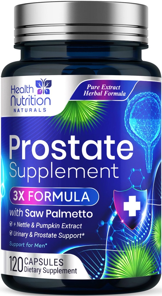 Prostate Health Supplements for Men - 3X Strength with Saw Palmetto Blend Stinging Nettle Root & Pumpkin Seed Support Complex - Supports Bathroom Trips Prostate & Urinary Health - 120 Capsules