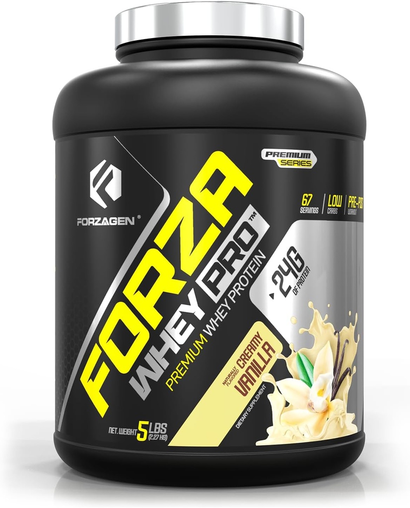 Forzagen Whey PRO χαμηλή σκόνη πρωτεΐνης υδατανθράκων 24g πρωτεΐνης ανά Σερβίρισμα, χωρίς προσθήκη ζάχαρης, χωρίς γλουτένη, Premium Whey για ανακινήσεις & μείγματα για άνδρες και γυναίκες, BCAA 