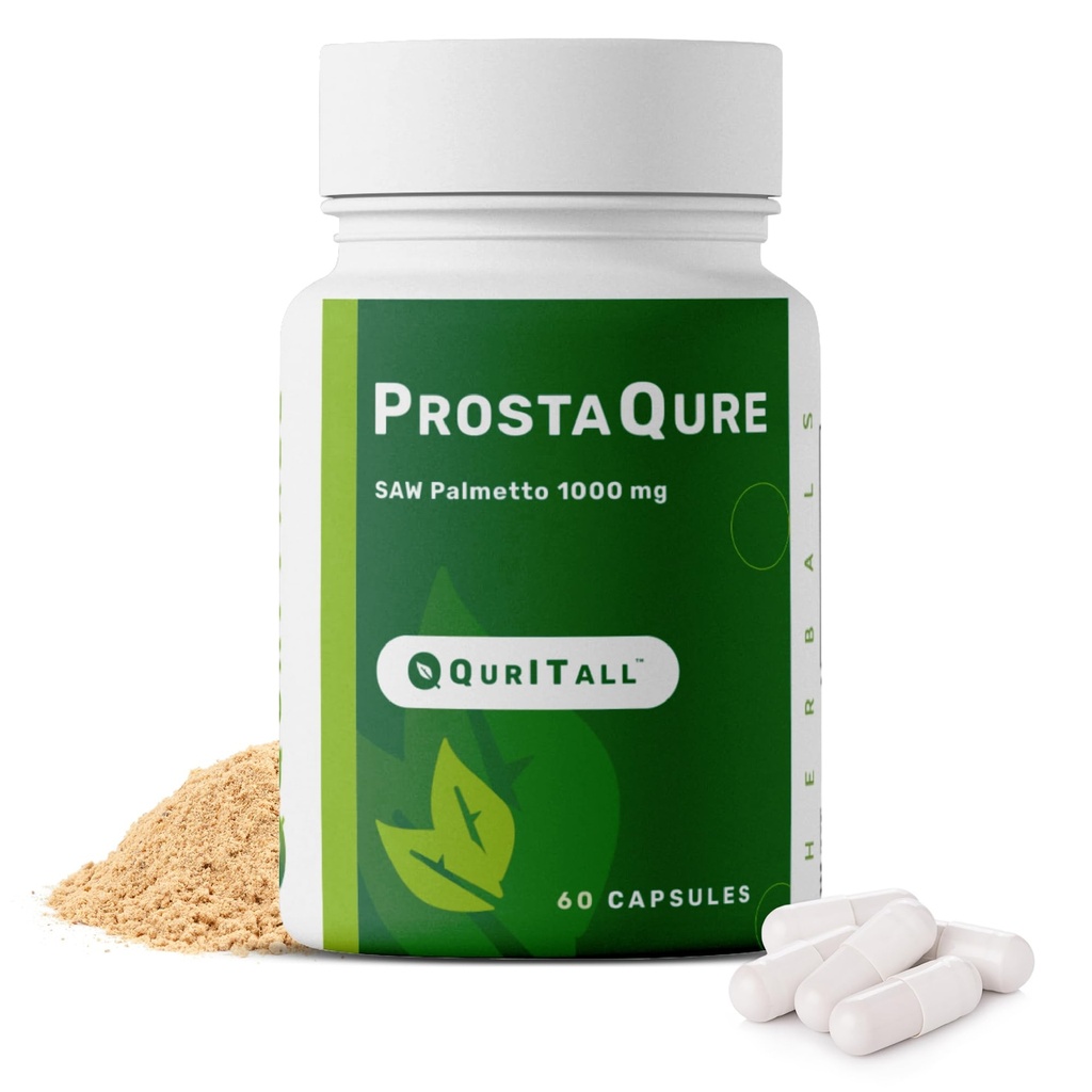 ProstaQure Saw Palmetto 1000 mg - Prostate Supplements for Men's Health - Decrease Nightly Urination & Improved Urine Flow - 60 Capsules Vegan, Soy Free & Gluten-Free