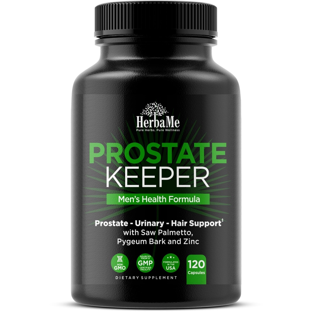 HerbaMe Prostate Support Supplement for Men 40+ with Saw Palmetto, Pygeum Bark & Zinc – Supports Healthy Urinary Flow, Bladder Comfort & Prostate Function, Daily Men’s Wellness Formula, 120 Capsules