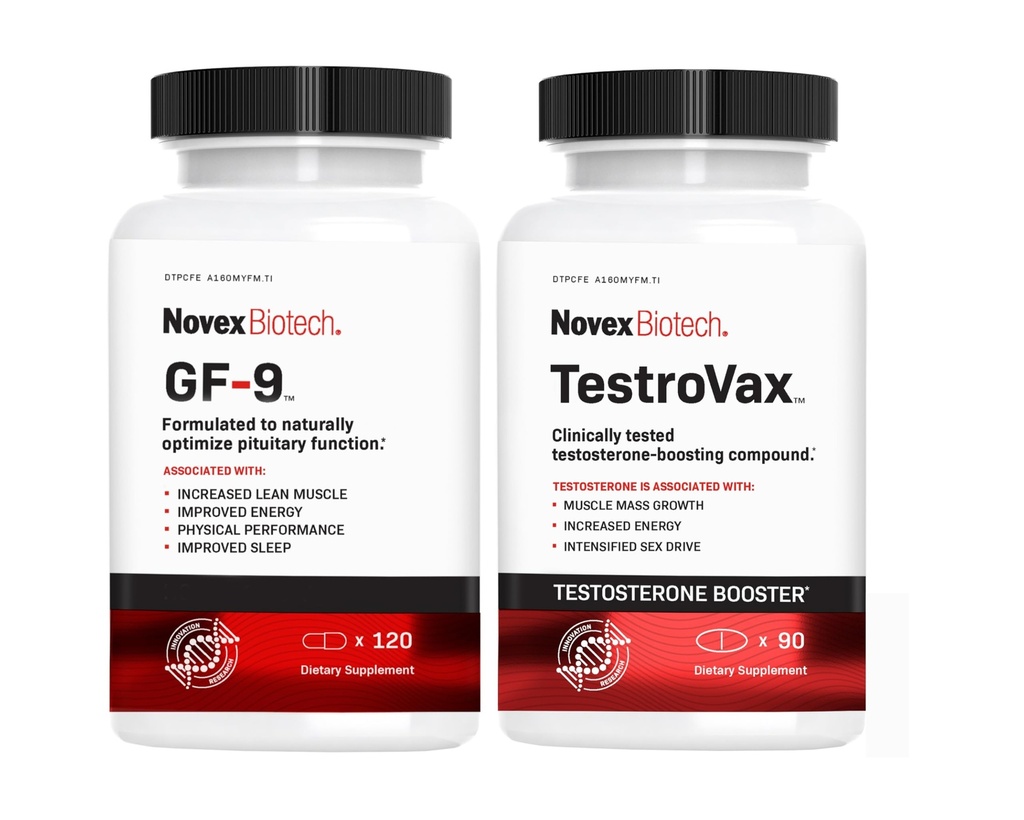 Novex Biotech Legacy Stack for Men - Includes TestroVax & GF-9 – Supports Energy, Recovery, Sleep, & Vitality – Anti-Aging Supplement Duo