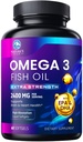 Omega 3 Fish Oil Supplements - 2400mg Fish Oil Per Serving - Triple Strength Omega-3 with Fatty Acids EPA & DHA - Natural Heart, Brain & Immune Support - Wild Caught, Bottled in USA - 60 Softgels