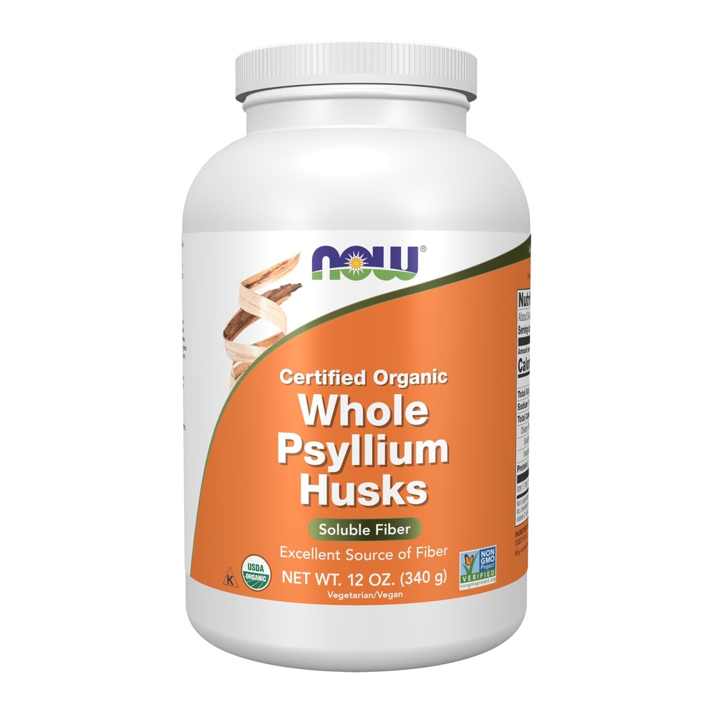 NOW Συμπληρώματα τροφίμων, ολόκληρο το Psyllium Husks, πιστοποιημένο οργανικό, μη ΓΤΟ έργο Επαληθευμένο, διαλυτές ίνες, 12-Ounce