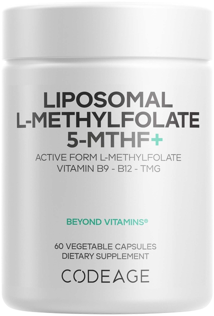 Codeage Liposomal L-Methylfolate 5-MTHF+ - Active Vitamin B9, Methylcobalamin B12, Betaine TMG, B6-2-Month Supply Multivitamins - Liposomal Delivery - Bioavailable B-Vitamin Complex - 60 Capsules