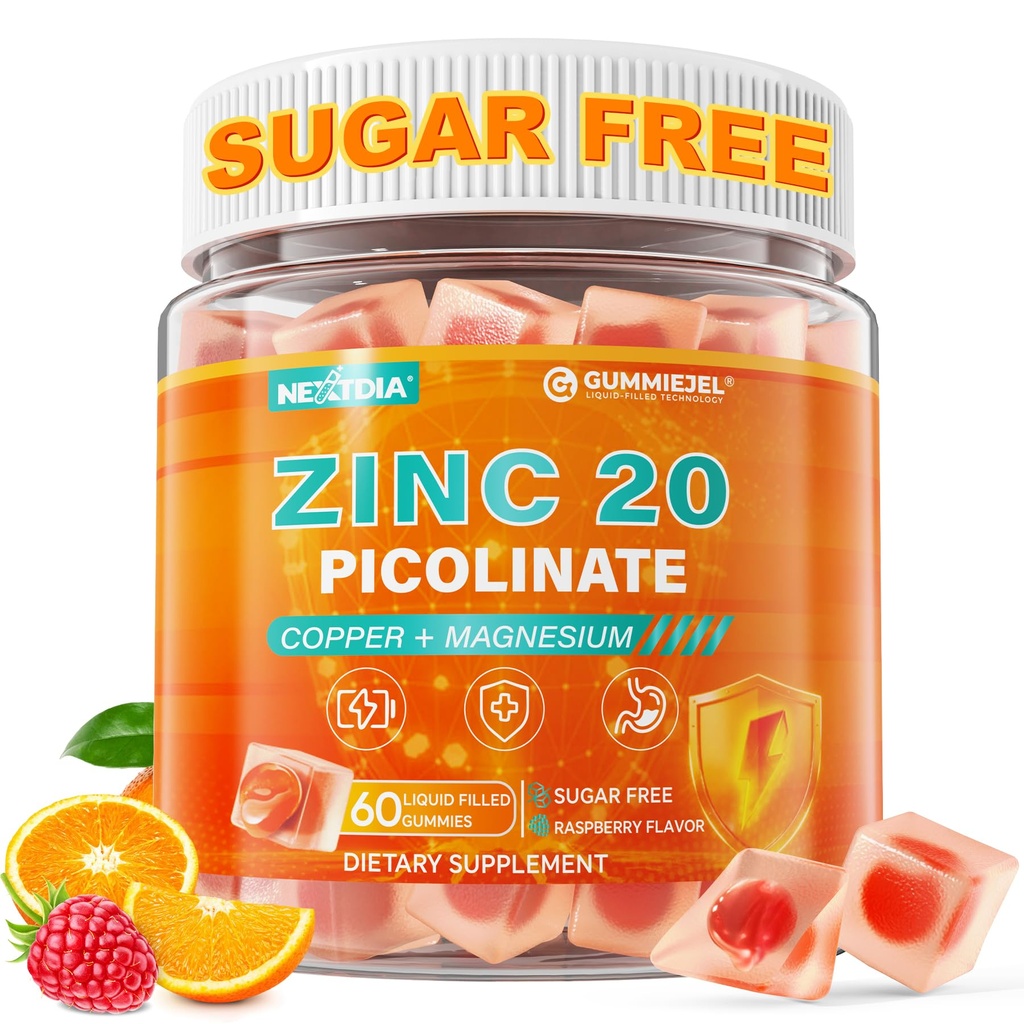Zinc Picolinate Gummies + Copper, Magnesium, Methylated B Complex, CoQ10 for Women Men, High Absorption Chelated Zinc Copper Bisglycinate Supplements Immune Support Gummy - Sugar Free, Vegan, 60ct
