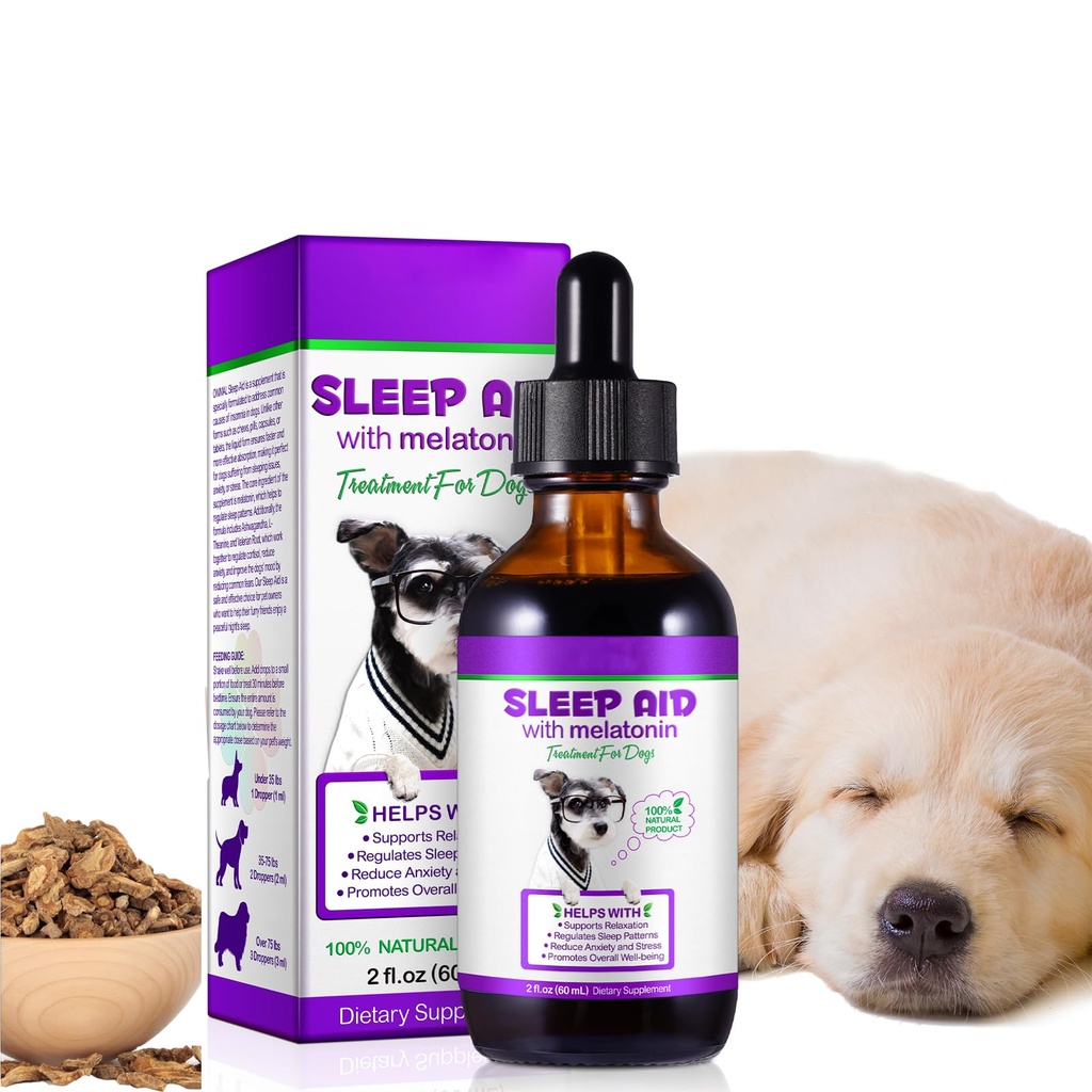 Dog Melatonin, Melatonin for Dogs Calming, Dog Anxiety Relief, Dietary Supplement Liquid, Helps to Support Restful Sleep