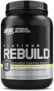 Optimum Nutrition Platinum Rebuild, Premium Platinum Blend Protein Powder with Creatine, Vanilla Buttercream, 20 Servings