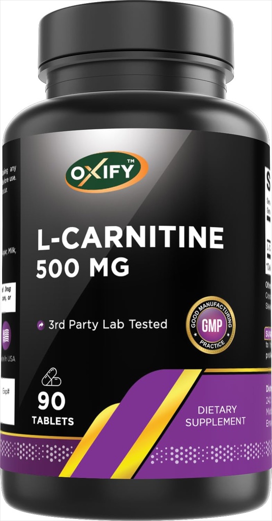 Oxify L-Carnitine 500 mg | 90 Tablets | Gluten-Free, Non-GMO | Supplement Made in USA