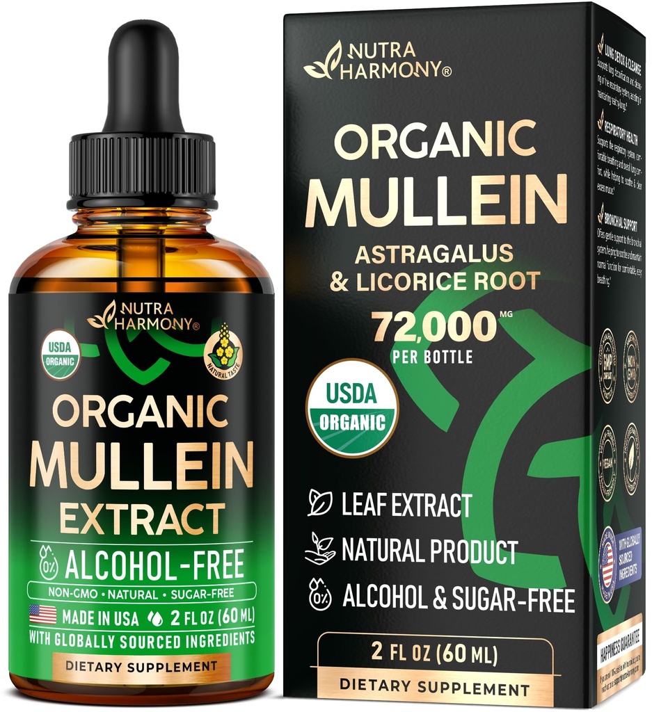 Mullein Drops for Lungs - USDA Organic Liquid - Mullein Leaf Extract Supplement - Made in USA - Lung & Bronchial Cleanse for Smokers - Respiratory Health Support - As Tincture, Tea, Pills - 2 fl oz