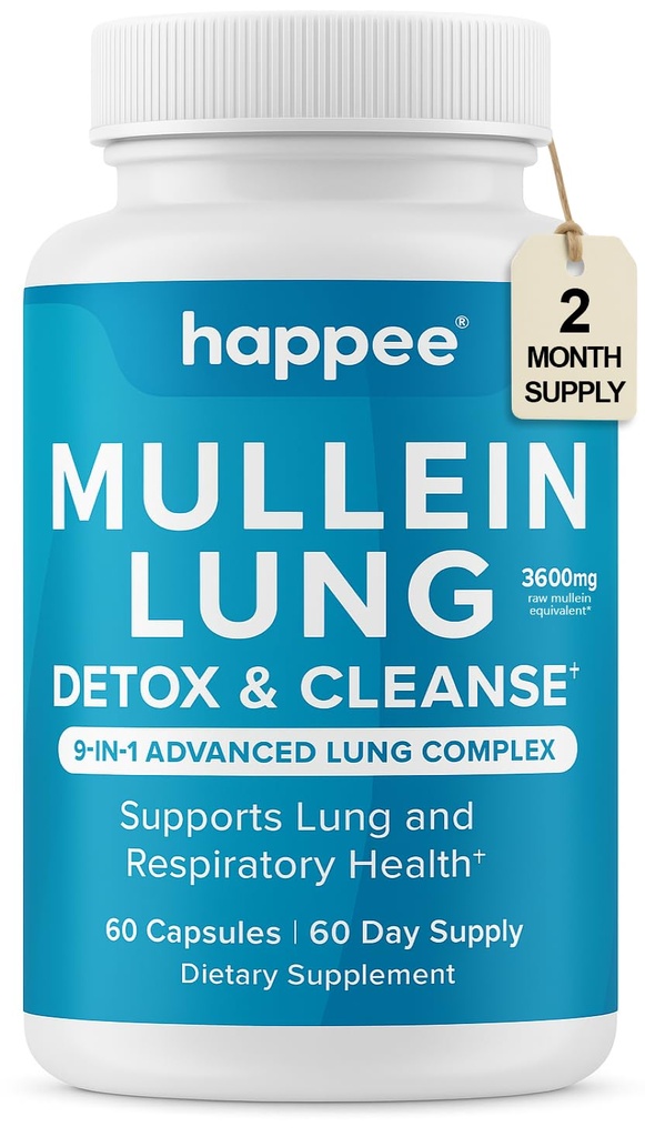 Mullein Leaf Extract for Lung Detox & Cleanse - Natural Lung Cleanse for Smokers - 9-in-1 Lung Health Supplement with Marshmallow Root, Echinacea, Licorice & More – 60 Capsules