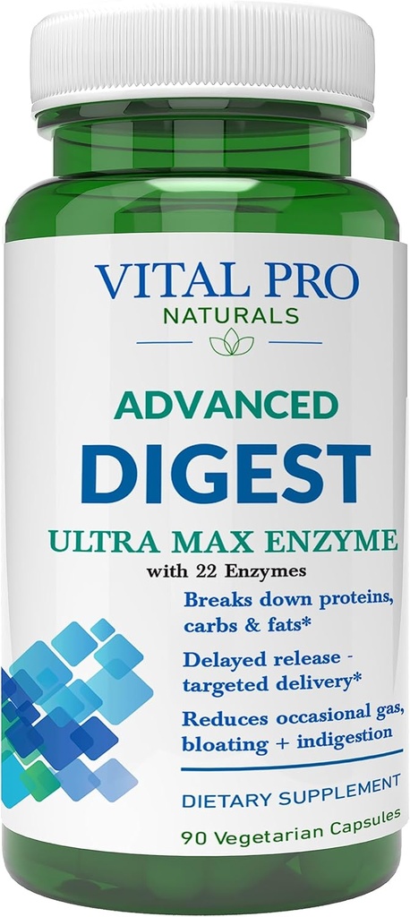 Vital Pro Naturals – Advanced Digest Natural Digestive Enzyme Supports Η κατανομή των πρωτεϊνών, των λιπών, και υδατάνθρακες και μειώνει Περιστασιακά Αέριο, Μπλέξιμο και Δυσπεψία 90 κάψουλες