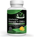 Halalways Omega + DHA Gummies - τριπλή δύναμη Omega 3 ιχθυέλαιο Gummy Βιταμίνες με DHA λιπαρά οξέα, καρδιά της φύσης υγεία, πορτοκάλι & άρωμα λεμόνι Certified Hanal συμπλήρωμα