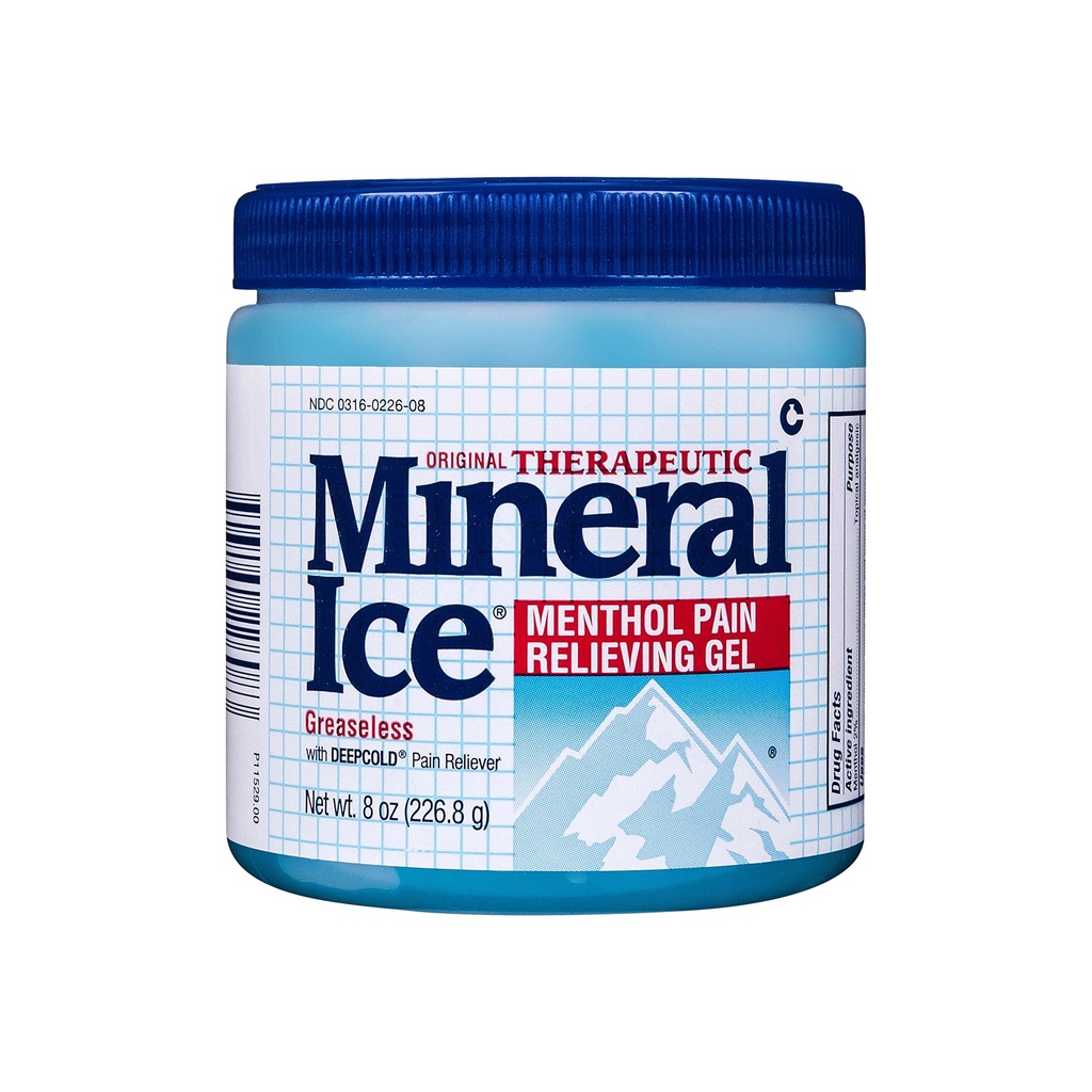 Mineral Ice Original Therapeutic Menthol Pain Relief Gel. Greaseless with "Deepcold" Pain Reliever. Provides Cooling & Penetrating Relief for Arthritis, Simple Backache, Strains & Sprains (8 Ounce)