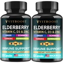 2 Pack Elderberry Immune Support Supplement 8-in-1 Formula with Echinacea, Vitamin C & Zinc, Vitamin D 5000 IU, Turmeric, Ginger, Ashwagandha – 60 Capsules Each