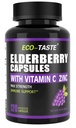 ECO-TASTE Elderberry Capsules with Zinc & Vitamin C - 120 Capsules, Sambucus Elderberries for Immune Support, Skin Health - Veggie Caps