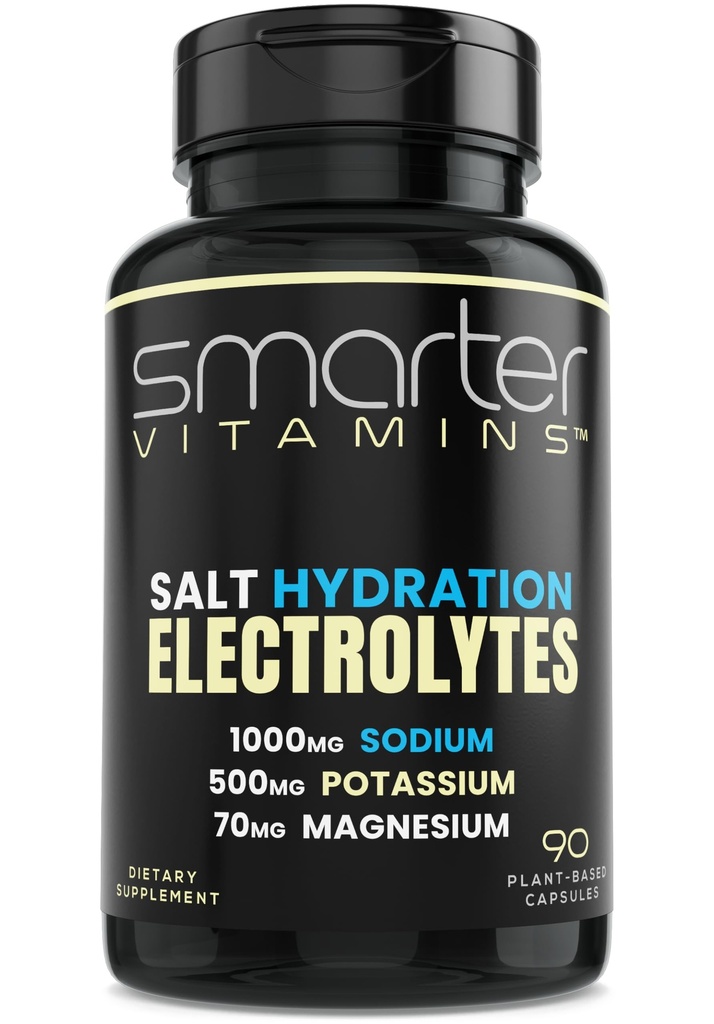 Smarter Electrolyte Capsules – Salt Pills with 1000mg Sodium, 500mg Potassium, 70mg Magnesium – Keto/Fasting & Workout Hydration Support – Zero Sugar – 30 Servings