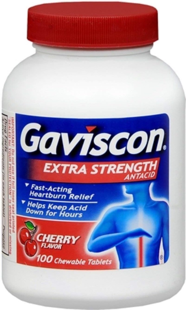 Gaviscon Antacid, Extra Strength, Cherry, Chewable Tablets, 100 chewable, 100 Count (Pack of 2)