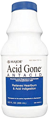 Major Pharmaceuticals 264978 Acid Gone Antacid Liquid, Compare to Gaviscon, 12 oz. Volume, Spearmint, Light-Green
