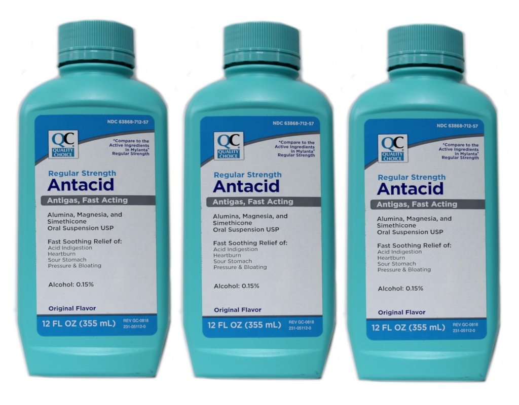 Quality Choice (Pack of 3) Regular Strength Antacid Liquid Original Flavor 12 Oz