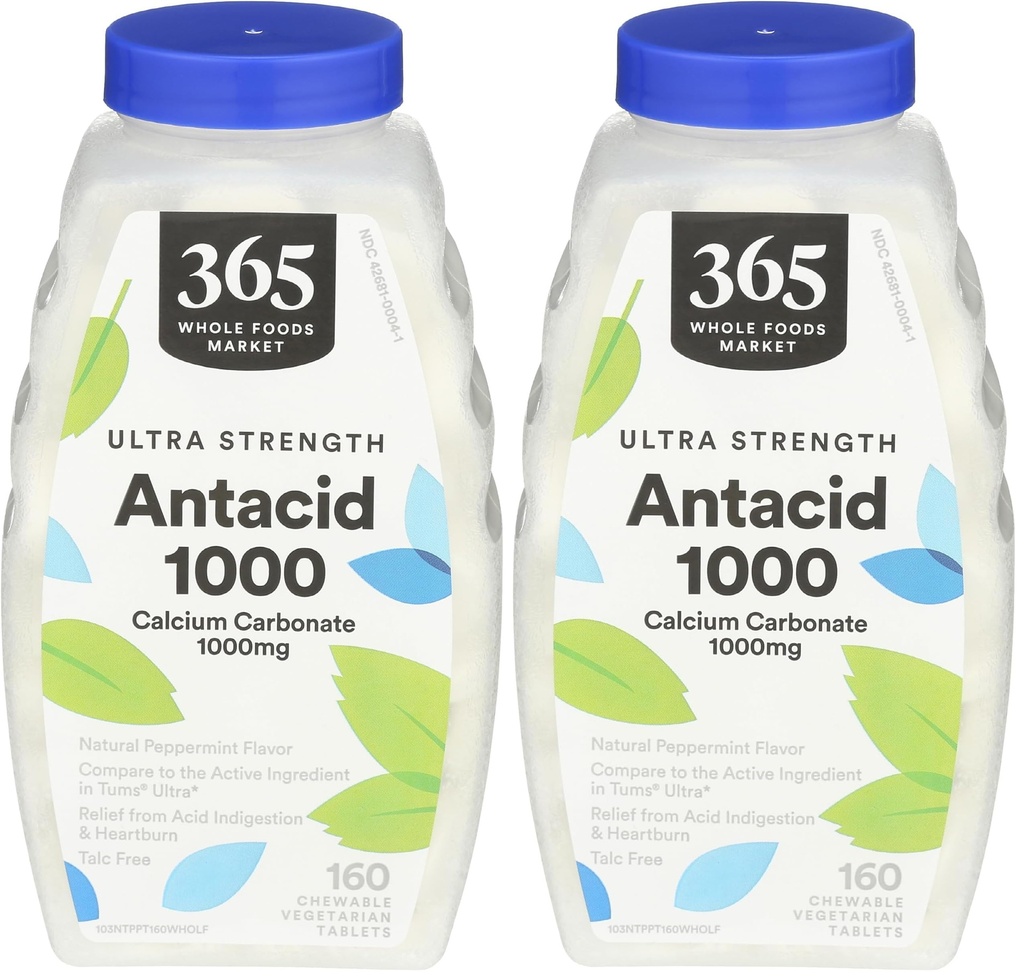 365 by Whole Foods Market, Antacid Ultra Strength Peppermint, 160 Count (Pack of 2)