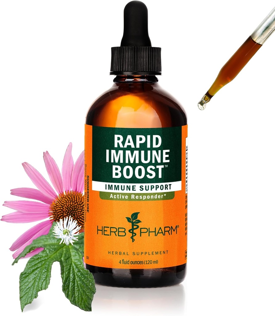 Herb Pharm Organic Rapid Immune Boost: Γρήγορη Απορροφώντας Βάμμα για Ενήλικες, Echinacea Βάμμα με Goldenseal, Ginger Extract & Elderberry, Immune Support Supplement & Wellness Aid, 4 Oz