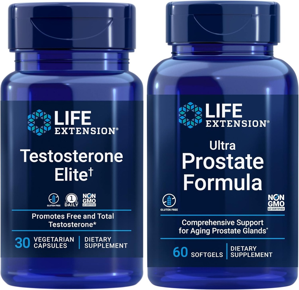 Life Extension Testosterone Elite, 30 Vegetarian Capsules | Ultra Prostate Formula, 60 softgels | Healthy Prostate, Testosterone Production Support, Supplements for Men