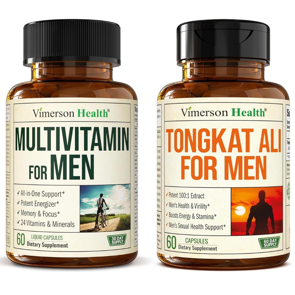 Men's Multivitamin Liquid Capsules & Tongkat Ali - Daily Men's Health Bundle with Essential Nutrients & Testosterone Support for Energy, Stamina & Muscle Performance