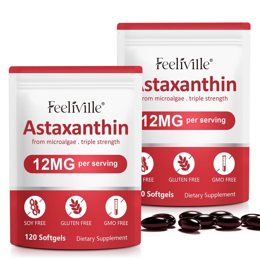 Astaxanthin Supplements, Premium Astaxanthin 12mg Antioxidant with Antioxidant Activity, Supports Eye, Joint, Immune, Skin Health, Internal Circulation, 2Pack(240 Softgels), Non-GMO & No Gluten
