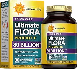 Renew Life Probiotic Colon Care Probiotic Capsules, Daily Supplement Offers Colon Support, L. Rhamnosus GG, Dairy, Soy and gluten-free, 80 Billion CFU, 30 Count