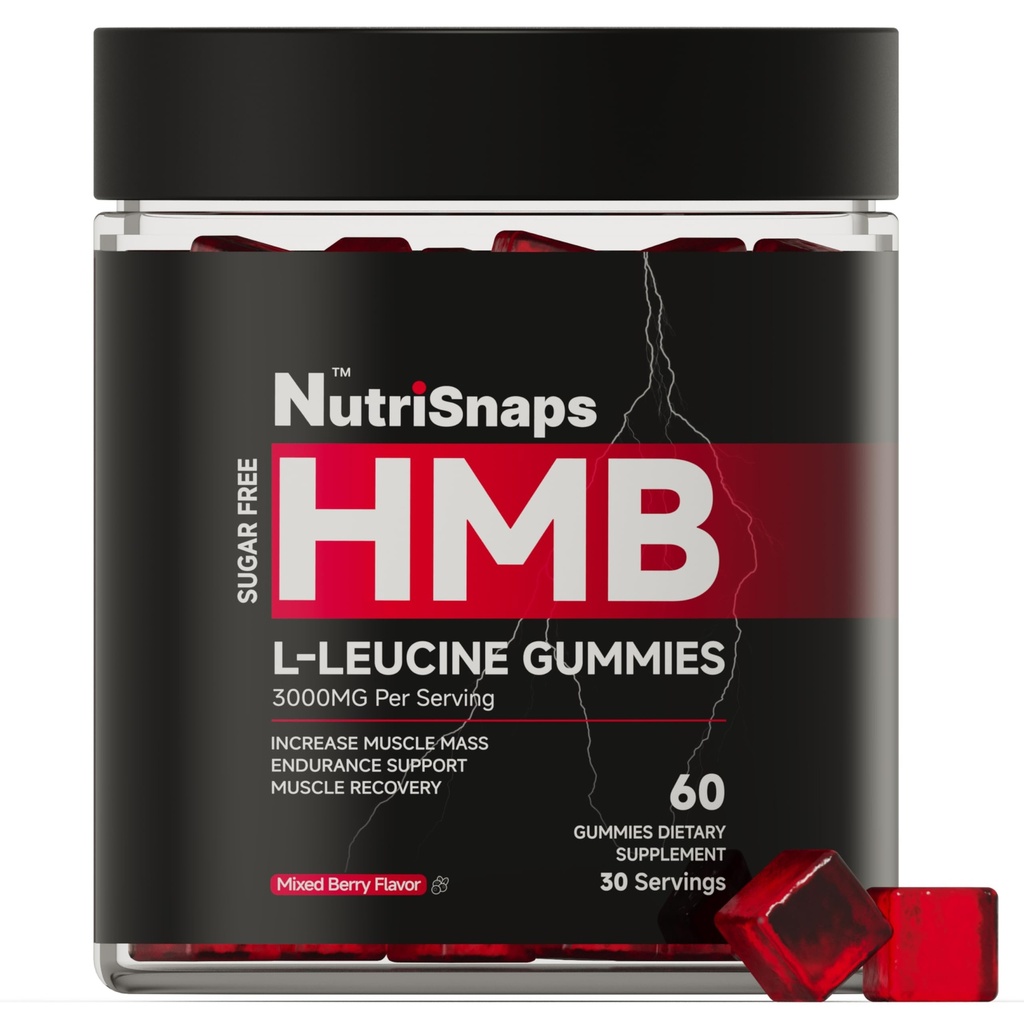 Sugar Free HMB and Leucine Gummies, HMB and Leucine Amino Acid Supplements for Men Women, with CoQ10, Rhodiola Rosea for Muscle Growth and Fast Workout Recovery, Vegan, Mixberry Flavor, 30 Servings