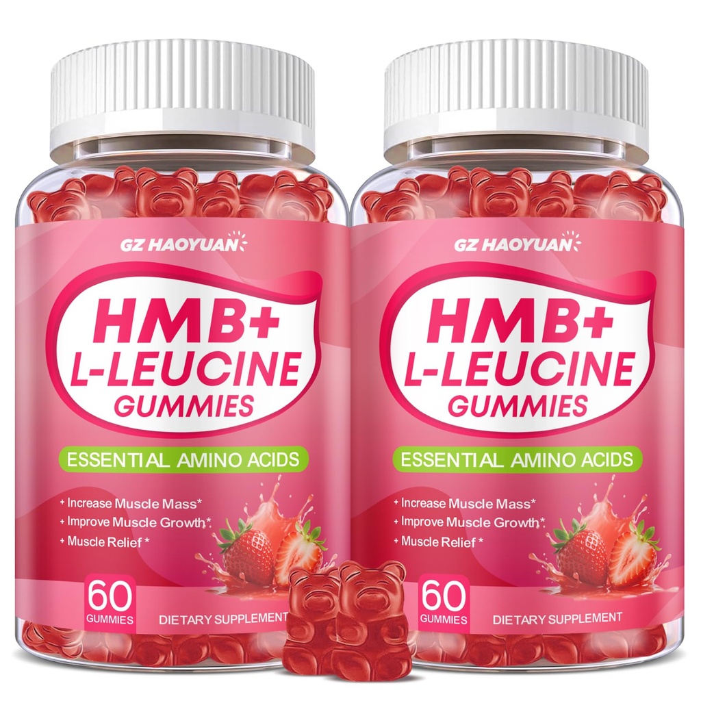 HMB and L-Leucine Gummies, 4500mg HMB and Leucine Supplements for Men & Women, Sugar-Free, Strawberry Flavored, 120 Count