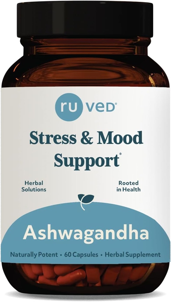 ruved Ashwagandha κάψουλες - οργανικό εκχύλισμα ρίζας Ashwagandha συμπλήρωμα για άνδρες & γυναίκες, 500mg ανά χάπι για την υγεία του επινεφριδίου και τη συνολική ευεξία - 60 χορτοφαγικά αχυρώνες (1 κόμης)
