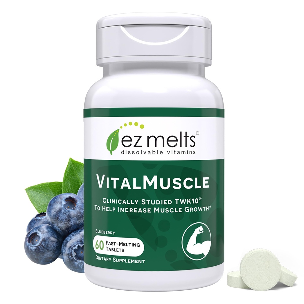 EZ Melts VitalMuscle Dissolvable Tablets - Supports Strength, Lean Growth, Recovery for Men & Women - Clinically Studied TWK10 Postbiotic - Gentle on the Stomach - Non-GMO & Vegan - 60 Tablets