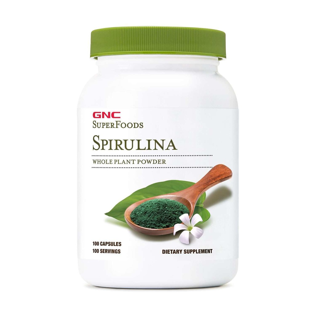 GNC SuperFoods Spirulina Κάψουλες σκόνης ολόκληρων φυτών, 100 κάψουλες, 100 εξυπηρετούν