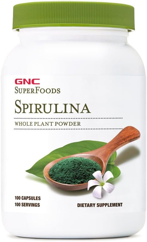 GNC SuperFoods Spirulina Κάψουλες σκόνης ολόκληρων φυτών, 100 κάψουλες, 100 εξυπηρετούν