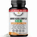Amino Acid Capsules for Muscle Recovery EAA + BCAA Complex 2550mg, 20 Aminos + L-Lysine & Vitamin C Supports Energy & Performance 120 Vegetable Capsules, Halal