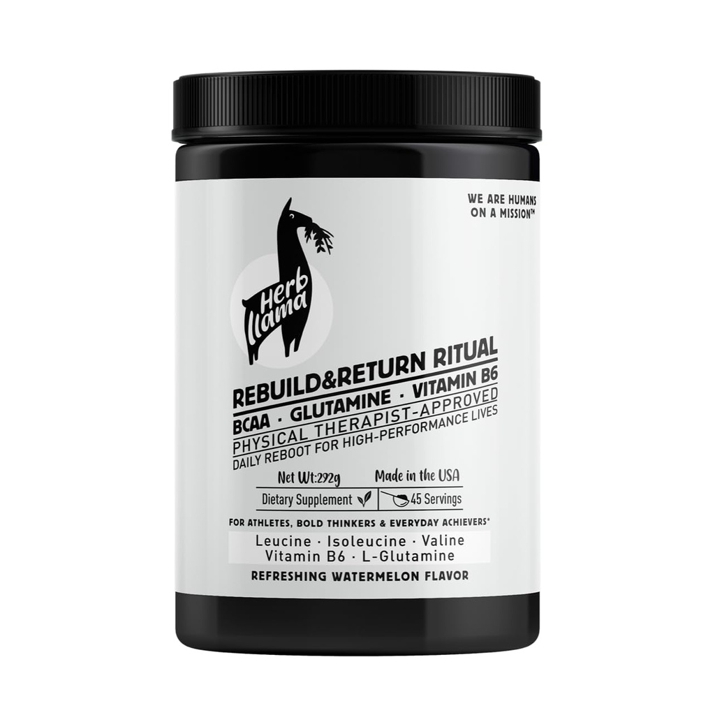 Rebuild & Return Ritual – BCAA · L-Glutamine · Vitamin B6 | Physical Therapist–Founded · Non-GMO · Gluten-Free · Sugar-Free · Refreshing Watermelon Flavor | 292g (45 Servings)