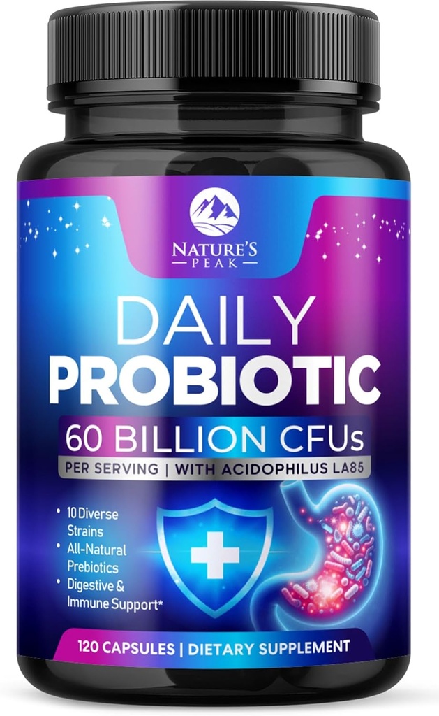 Προβιοτικά 60 Δισεκατομμύρια CFU - 10 Strains + Digestive Enzymes & Prebiotics - Best Probiotic for Women & Men, Supports Immune, Gut Health, Occasional Constipation, Diarrhea, Gas & Bloating - 120 Κάψουλες
