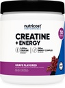 Nutricost Creatine + Energy 30 Servings (Grape Flavored) - 5,000mg Creatine Monohydrate + 350mg Energy Complex Per Serving