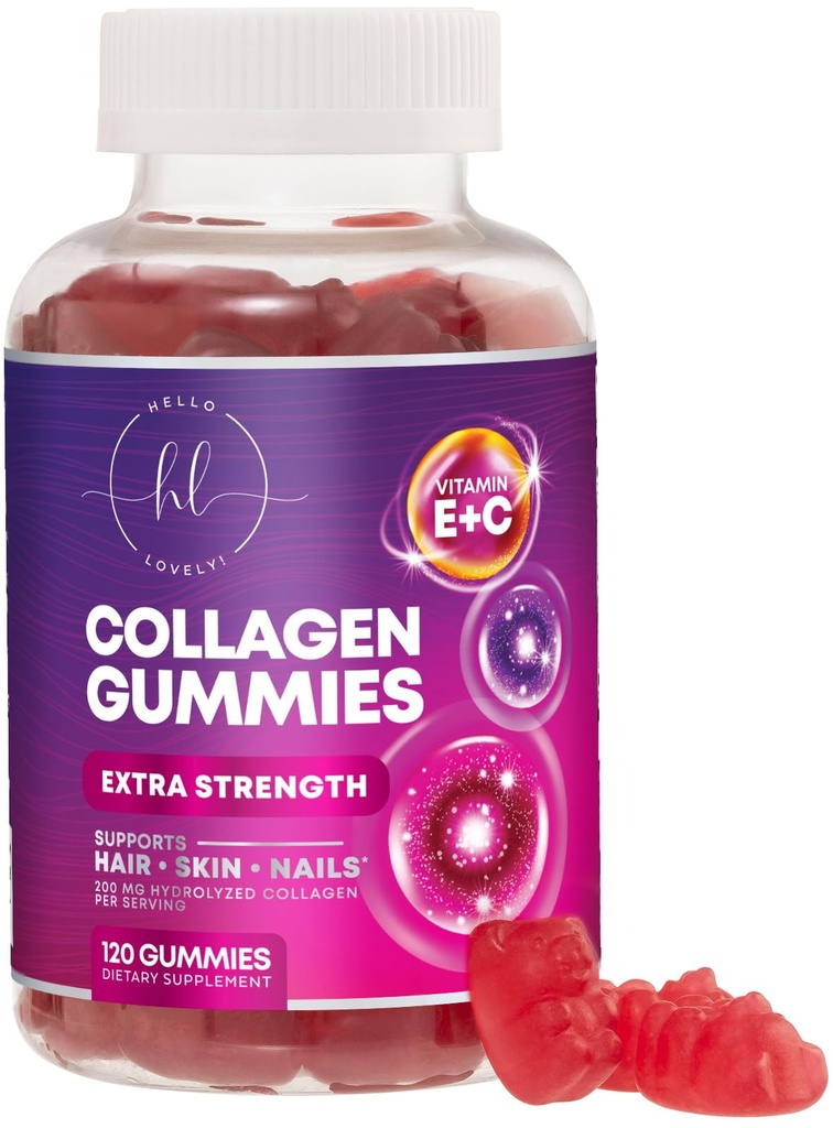 Κολλαγόνο Peptides Gummies με 2500 mcg Βιοτίνη - Υδρολυμένη πρωτεΐνη τύπου I & III Multi Collagen συμπλήρωμα με βιταμίνη C & ψευδάργυρο - Υποστήριξη για τα μαλλιά, το δέρμα, τα νύχια, Νόστιμο Ρόδι Γεύση - 120 Gummies
