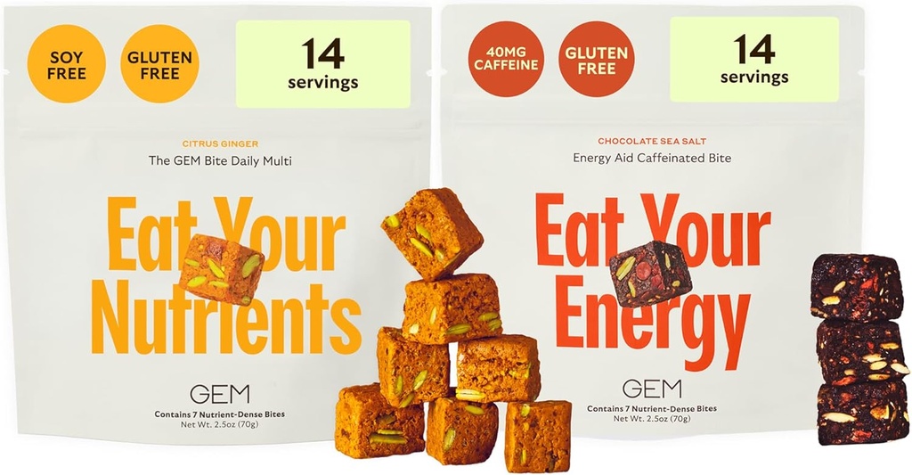 GEM Daily Superfood and Energy Support for Women & Men, Natural Whole Foods with Essential 20+ Whole-Food Vitamins, Minerals, superfoods, prebiotics, Clean Energy Variety Pack, 28 Services