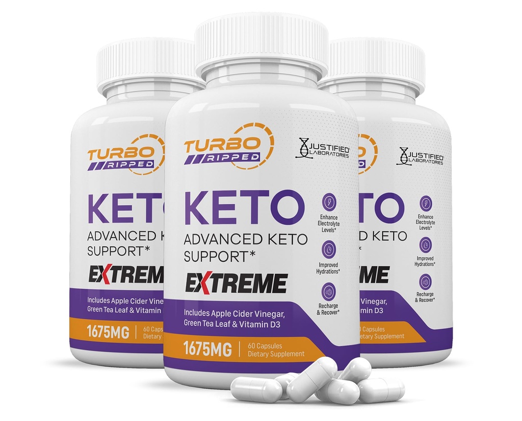 (3 Pack) Turbo Ripped Keto ACV Extreme Pills 1675MG Keto Support Blend Capsule Alternative Keto ACV Gummies Formulated Apple Cider Vinegar Extra Virgin Olive Oil Powder Green Tea Leaf 180 Capsules