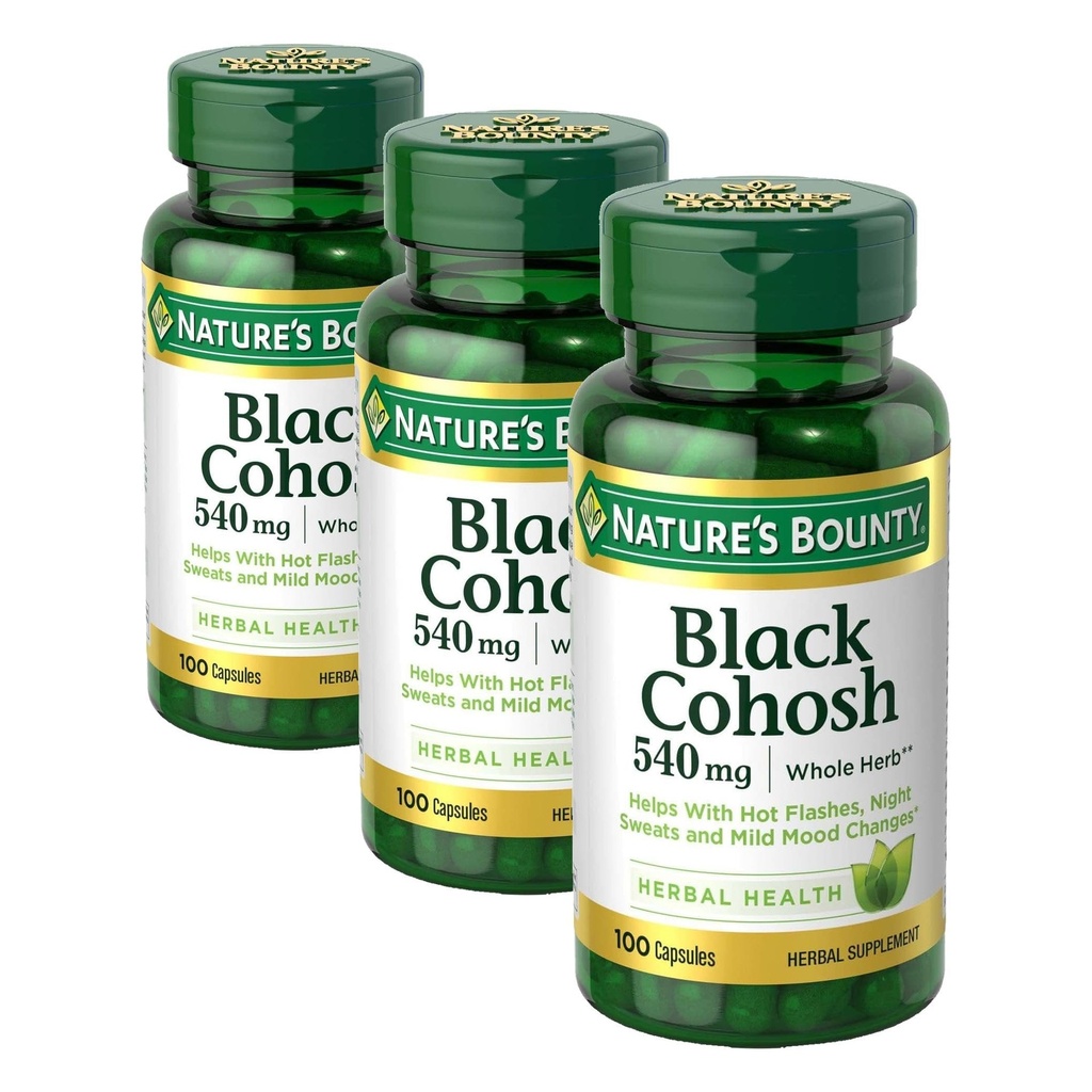 Nature's Bounty Black Cohosh Root Pills and Herbal Health Supplement, Natural Menopausal Support, 540 mg, 100 Capsules (Pack of 3)