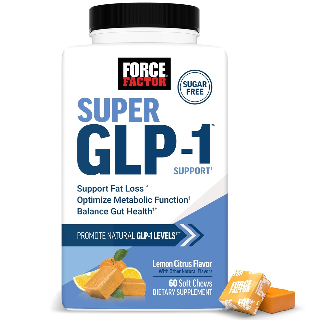 Force Factor Super GLP-1 Support Soft Chews, Promote Natural GLP-1 Production, Support Fat Loss, Metabolic Function & Healthy Body Composition, Sugar Free Lemon Citrus Flavor, 60 Soft Chews