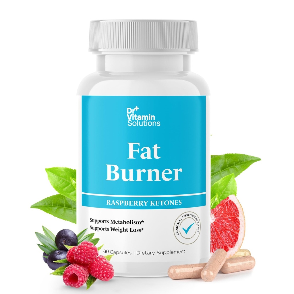 DR VITAMIN SOLUTIONS Fat Burner with GLP‑1 Support – Raspberry Ketones, Green Tea & Kelp – Metabolism & Appetite Support for Women & Men – 60 Capsules