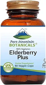Pure Mountain Botanicals Elderberry Supplement - Vegan Kosher Κάψουλες με 750mg Organic Elderberry και 200mg Elderflower