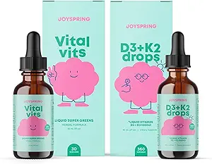 JoySpring Vitamin D Drops for Toddlers to Support Growth and Daily Multivitamin with Burdock Root & Elderberry for Kids Immune Booster