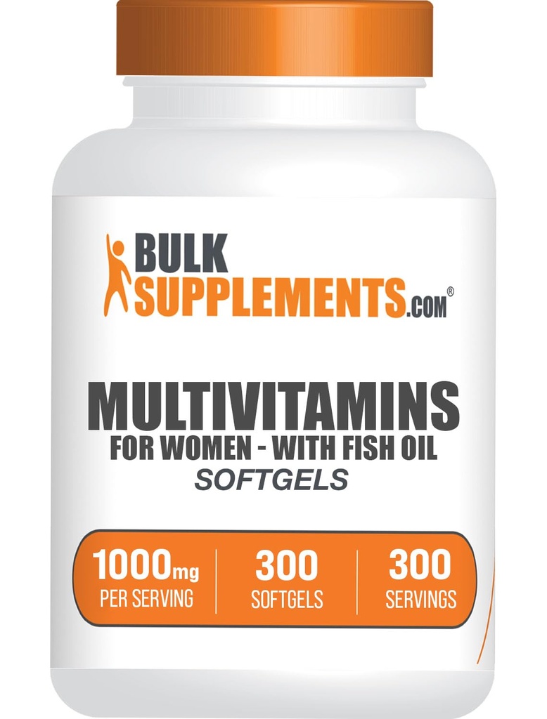 BulkSupplements.com Πολυβιταμίνη για γυναίκες Softgels - Πολυβιταμίνη για γυναίκες με σίδηρο, Multimineral συμπλήρωμα, με ιχθυέλαιο - Χωρίς γλουτένη, 1 Softgel ανά υπηρεσία, 300 Count (Pack of 1)